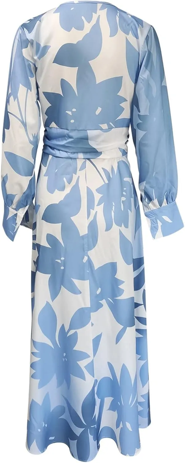 Women's Fashionable and Comfortable High Waist Temperament Printed V Neck Casual Dress Comfy Summer Dresses for