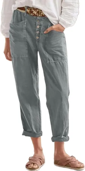 Women's Fashionable Ankle Pants Trendy Cotton Linen Lounge Trouser Versatile Work Home Office Yoga Hiking Casual Pant