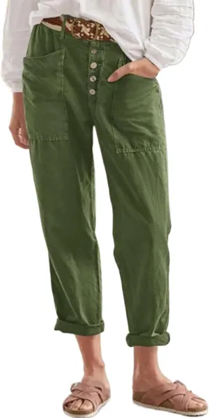 Women's Fashionable Ankle Pants Trendy Cotton Linen Lounge Trouser Versatile Work Home Office Yoga Hiking Casual Pant