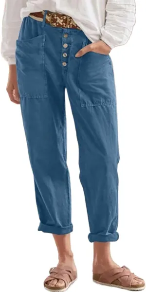Women's Fashionable Ankle Pants Trendy Cotton Linen Lounge Trouser Versatile Work Home Office Yoga Hiking Casual Pant