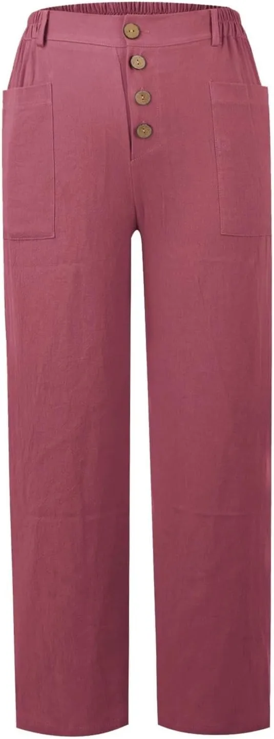 Women's Fashionable Ankle Pants Trendy Cotton Linen Lounge Trouser Versatile Work Home Office Yoga Hiking Casual Pant