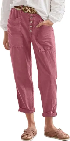 Women's Fashionable Ankle Pants Trendy Cotton Linen Lounge Trouser Versatile Work Home Office Yoga Hiking Casual Pant