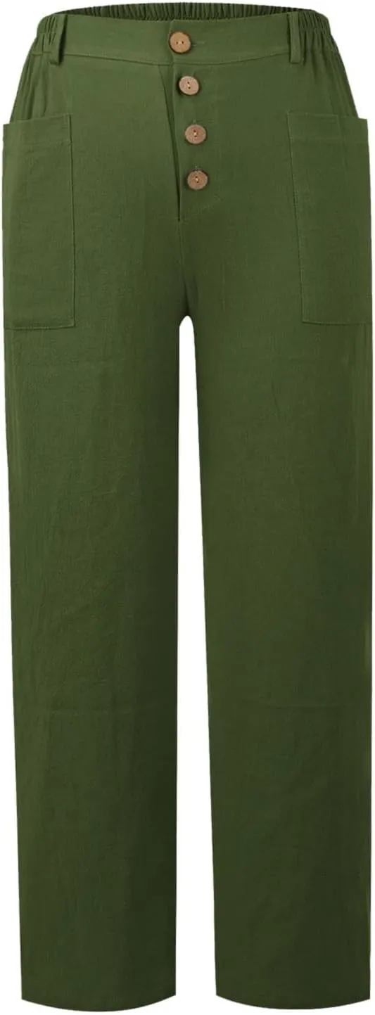 Women's Fashionable Ankle Pants Trendy Cotton Linen Lounge Trouser Versatile Work Home Office Yoga Hiking Casual Pant