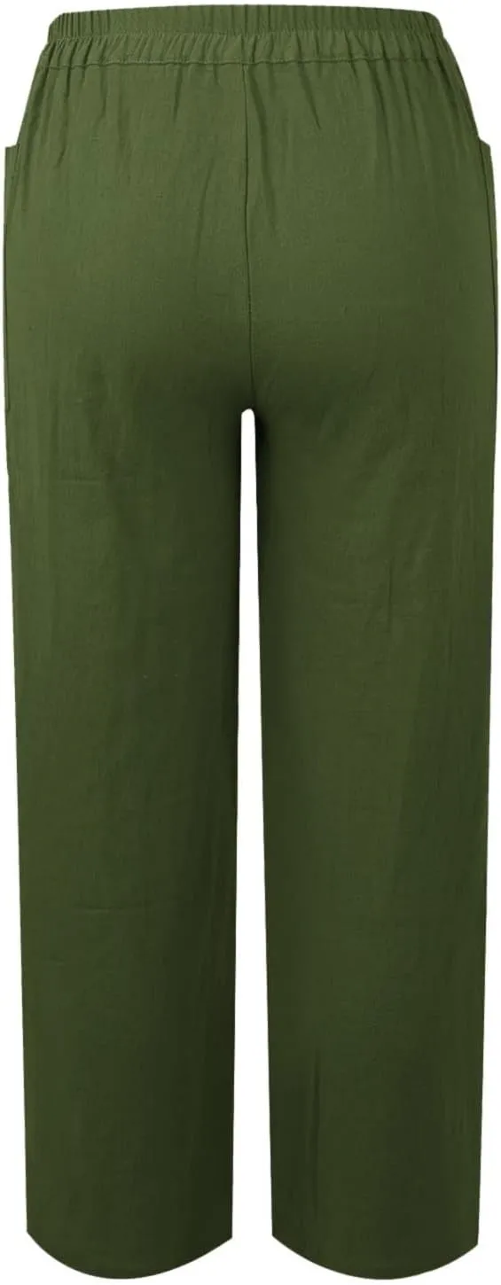 Women's Fashionable Ankle Pants Trendy Cotton Linen Lounge Trouser Versatile Work Home Office Yoga Hiking Casual Pant
