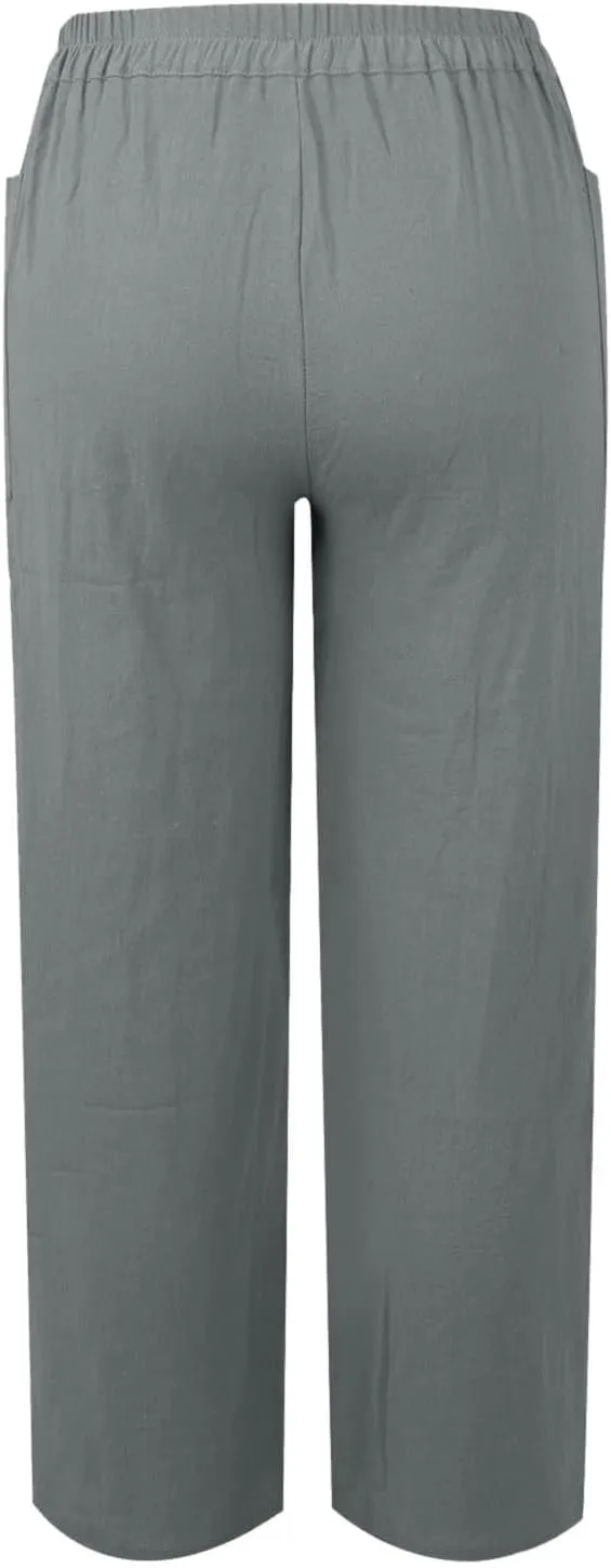 Women's Fashionable Ankle Pants Trendy Cotton Linen Lounge Trouser Versatile Work Home Office Yoga Hiking Casual Pant
