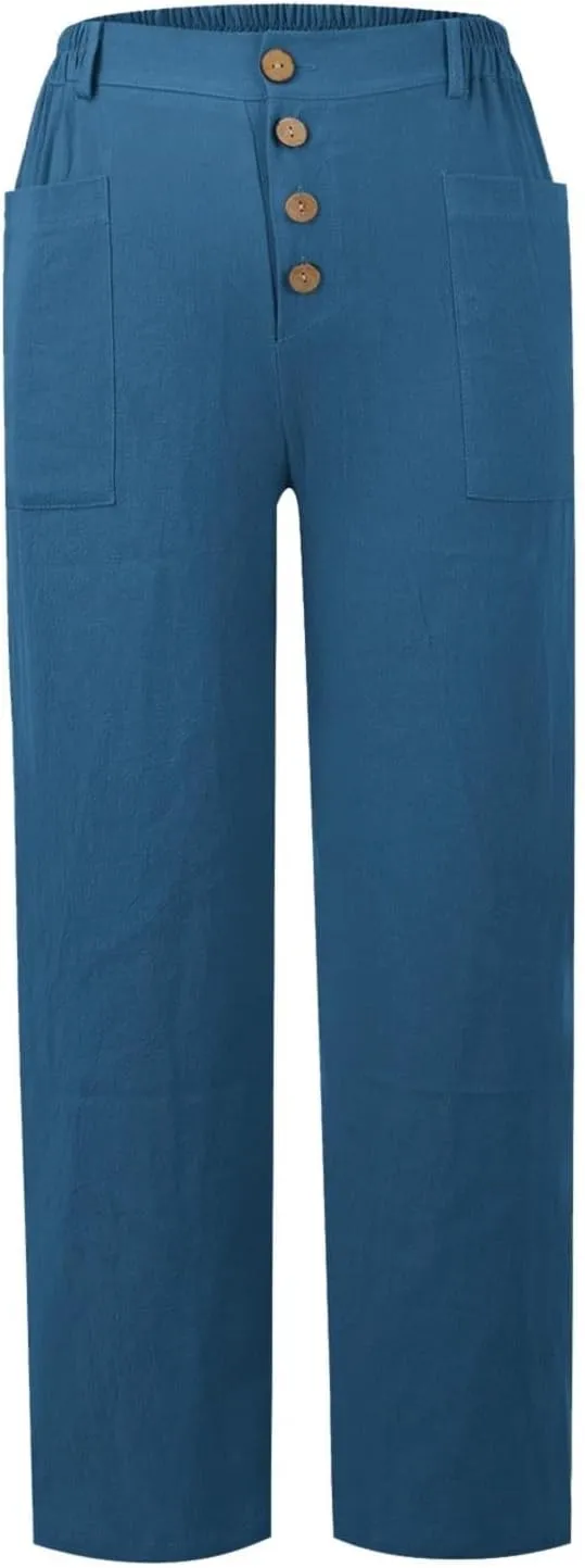 Women's Fashionable Ankle Pants Trendy Cotton Linen Lounge Trouser Versatile Work Home Office Yoga Hiking Casual Pant