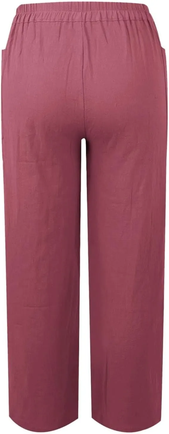 Women's Fashionable Ankle Pants Trendy Cotton Linen Lounge Trouser Versatile Work Home Office Yoga Hiking Casual Pant