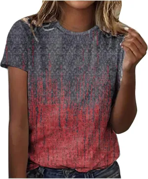 Women's fashionable round-neck printed loose pullovers Womens Shirts Summer Womens Shirts Casual