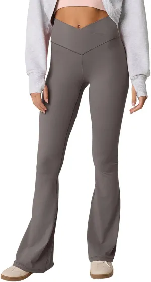 Womens Flare Leggings Cross Over High Waisted Leggings Trouser Style Flared Yoga Pants Gym Workout Running Leggings