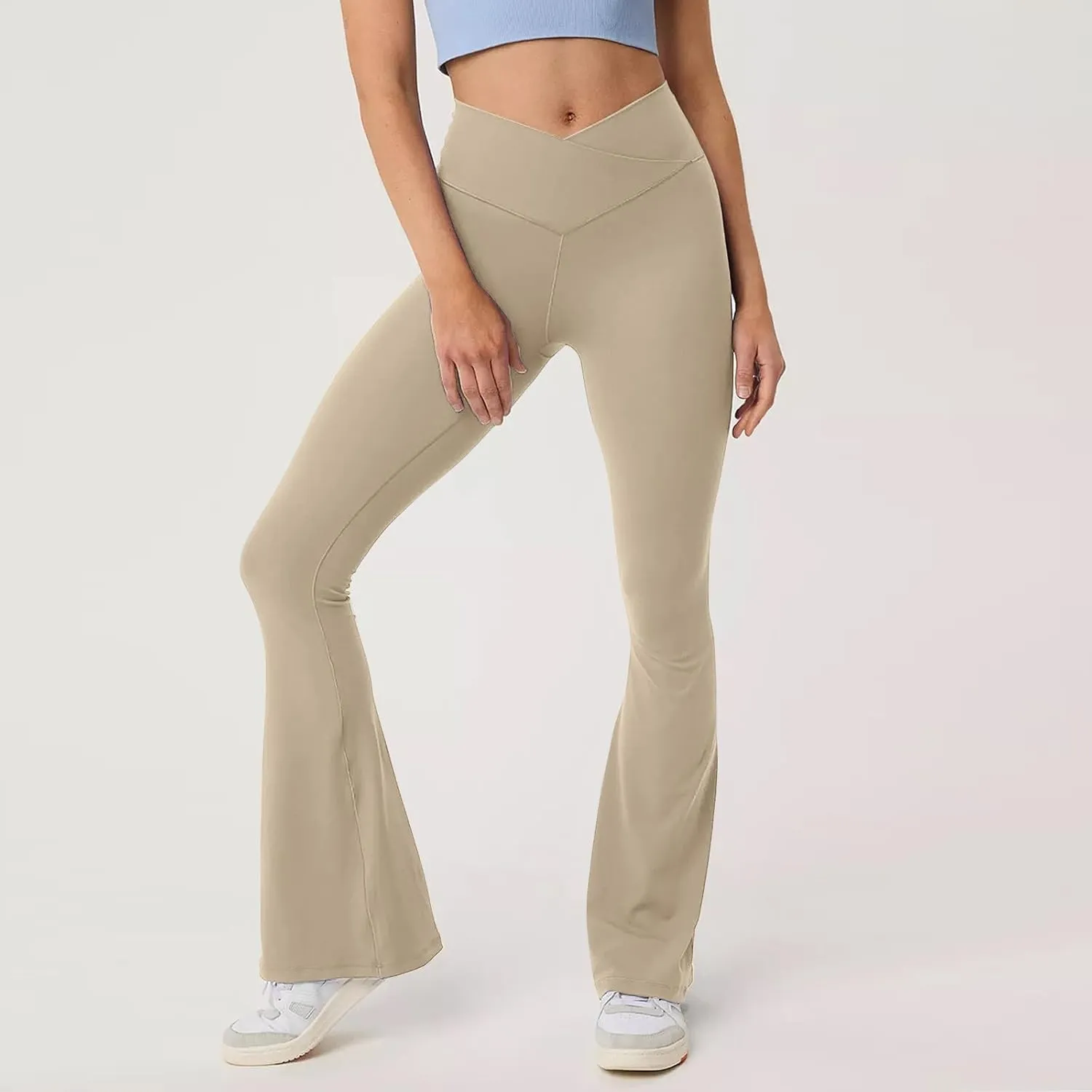 Womens Flare Leggings Cross Over High Waisted Leggings Trouser Style Flared Yoga Pants Gym Workout Running Leggings
