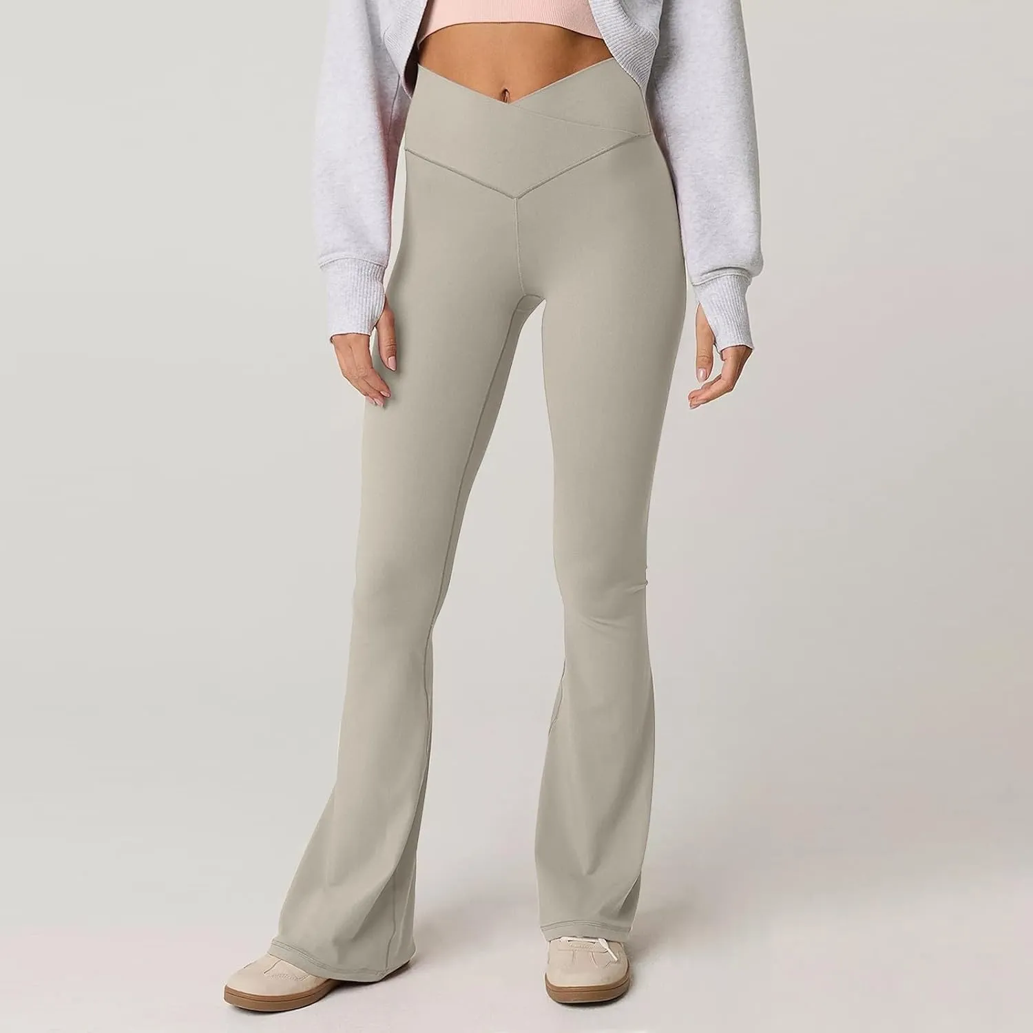 Womens Flare Leggings Cross Over High Waisted Leggings Trouser Style Flared Yoga Pants Gym Workout Running Leggings