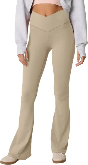 Womens Flare Leggings Cross Over High Waisted Leggings Trouser Style Flared Yoga Pants Gym Workout Running Leggings