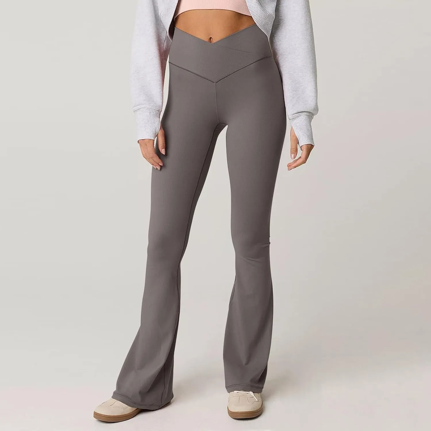Womens Flare Leggings Cross Over High Waisted Leggings Trouser Style Flared Yoga Pants Gym Workout Running Leggings