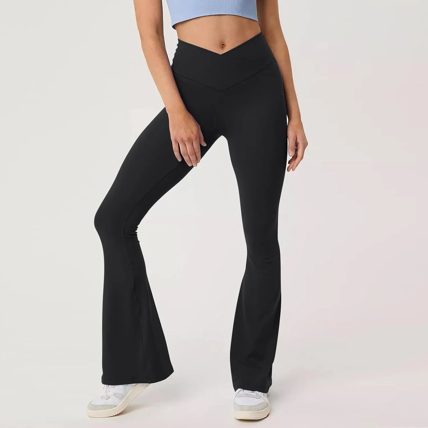 Womens Flare Leggings Cross Over High Waisted Leggings Trouser Style Flared Yoga Pants Gym Workout Running Leggings