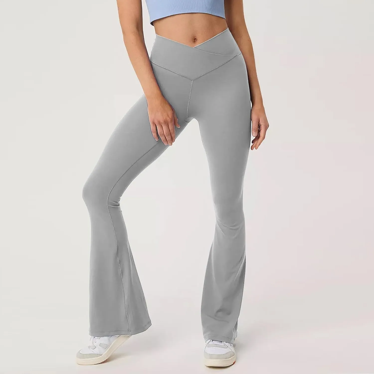 Womens Flare Leggings Cross Over High Waisted Leggings Trouser Style Flared Yoga Pants Gym Workout Running Leggings