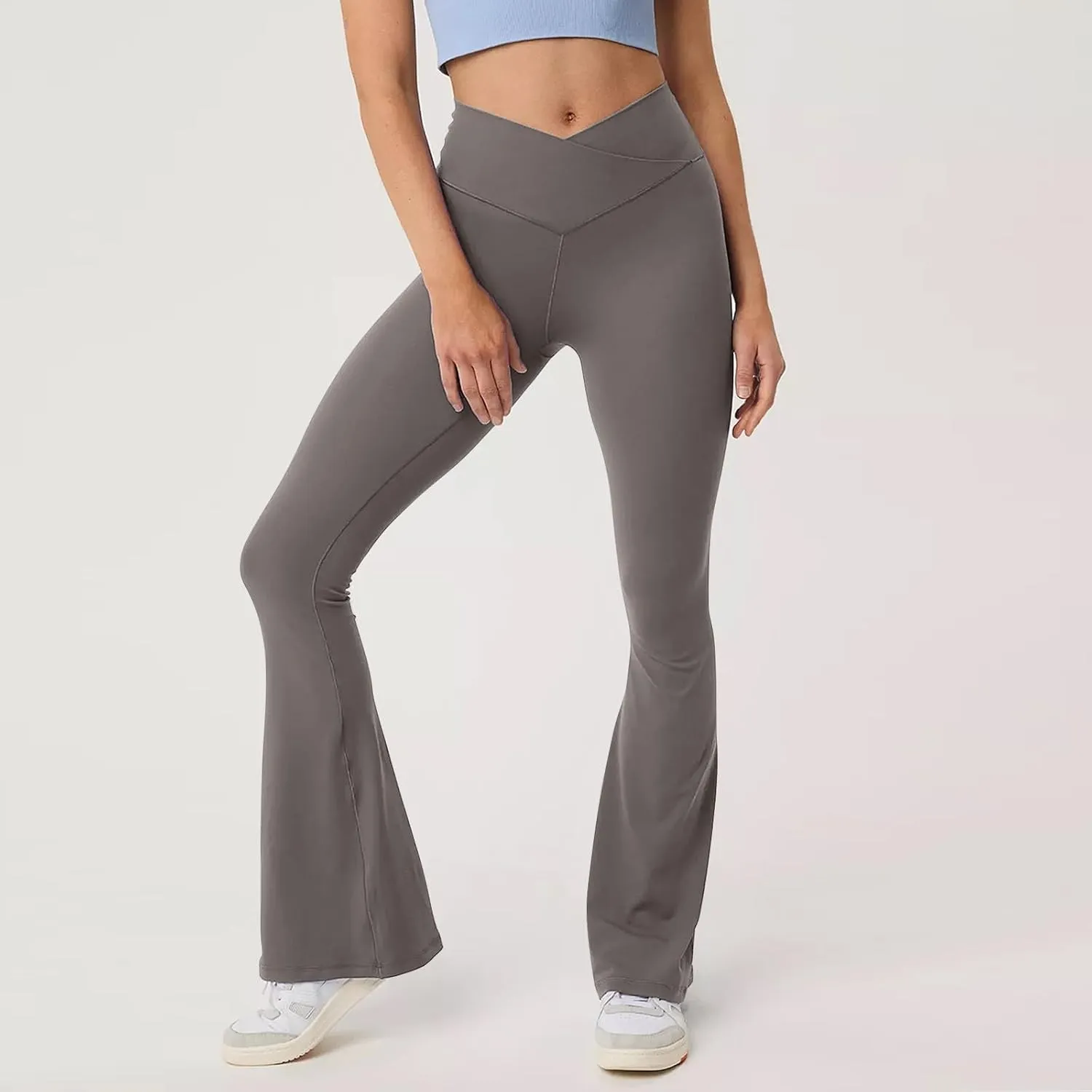 Womens Flare Leggings Cross Over High Waisted Leggings Trouser Style Flared Yoga Pants Gym Workout Running Leggings