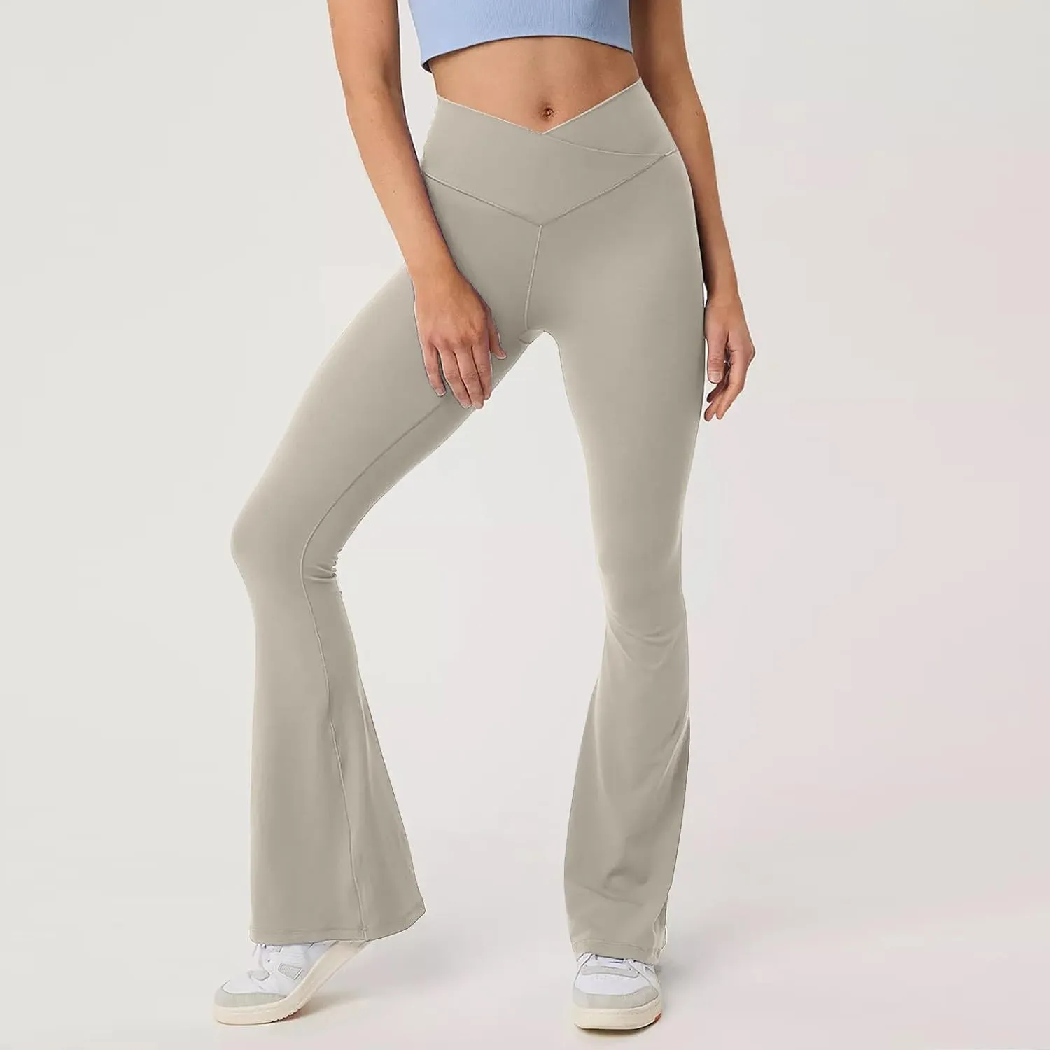 Womens Flare Leggings Cross Over High Waisted Leggings Trouser Style Flared Yoga Pants Gym Workout Running Leggings