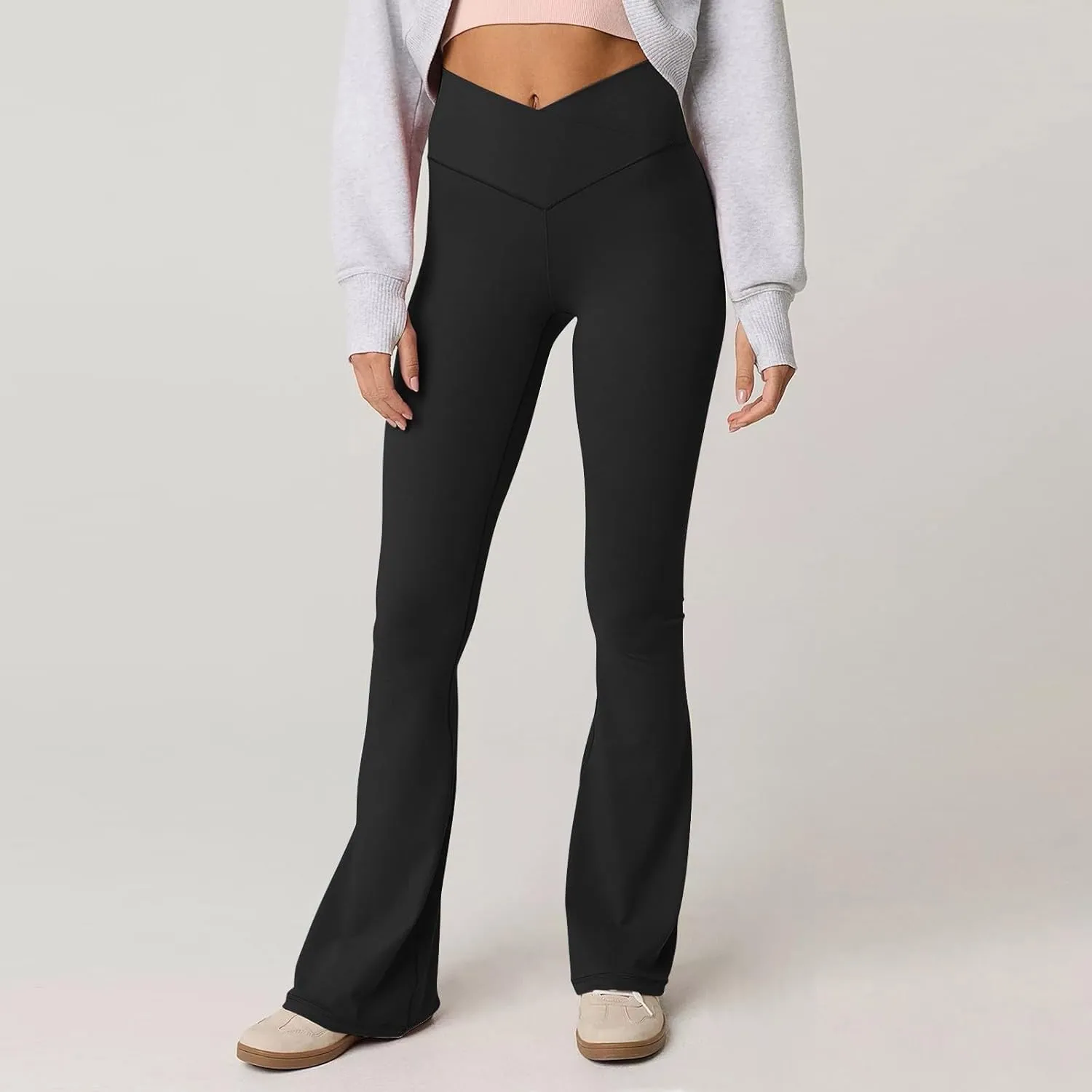 Womens Flare Leggings Cross Over High Waisted Leggings Trouser Style Flared Yoga Pants Gym Workout Running Leggings
