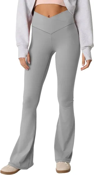 Womens Flare Leggings Cross Over High Waisted Leggings Trouser Style Flared Yoga Pants Gym Workout Running Leggings
