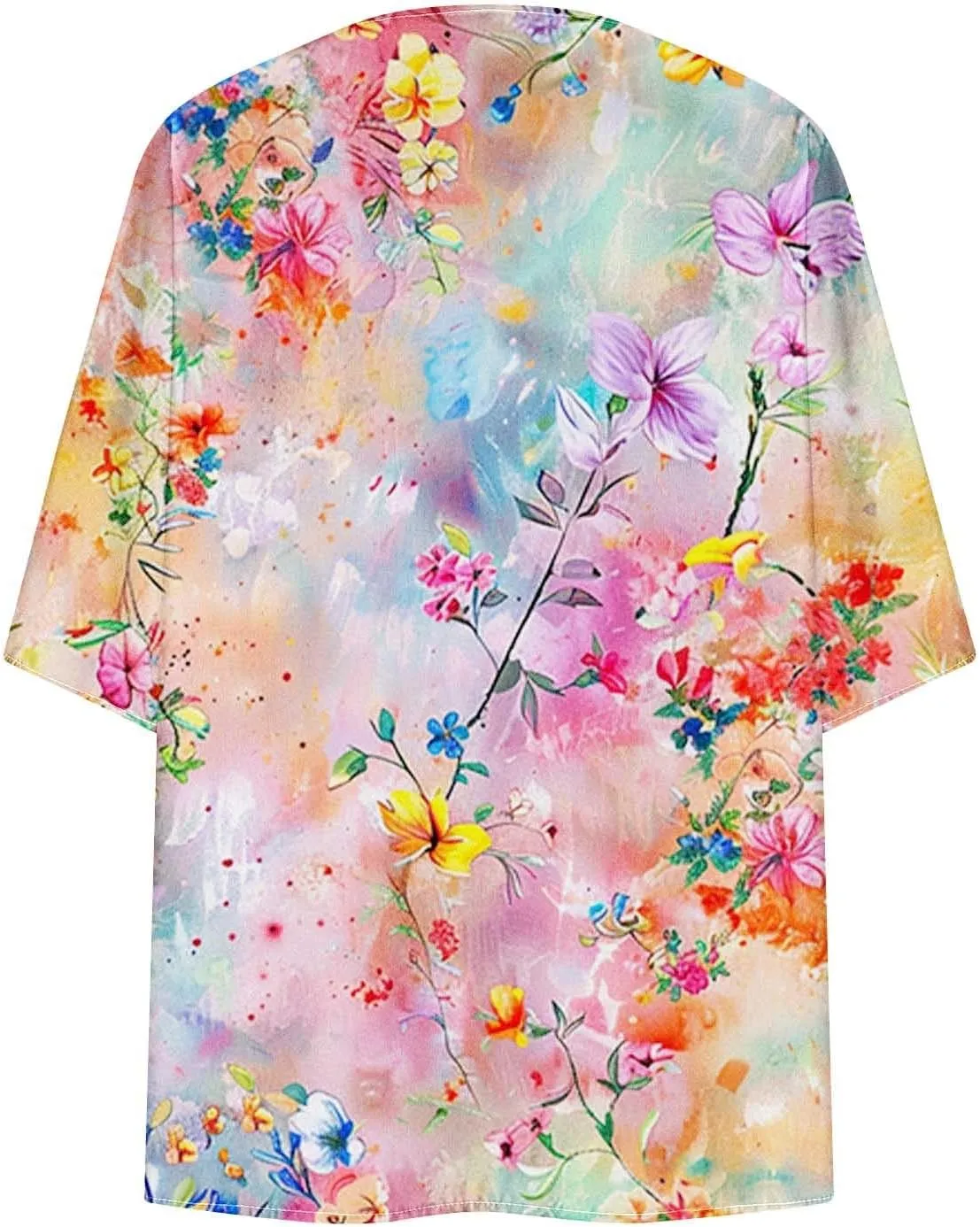 Womens Floral Print Kimonos Loose Patterns Front Open Top Half Sleeve Shawl Chiffon Cardigan Casual Beach Cover Up