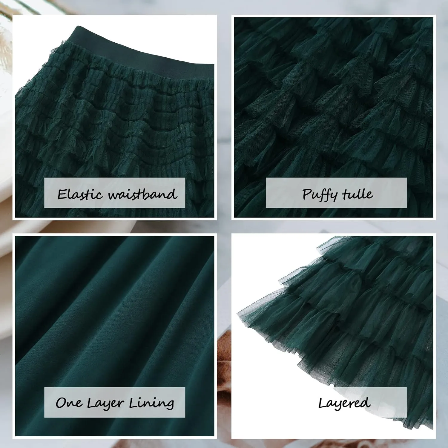 Womens Layered Ruffles Tulle Skirt Pleated High Waist Fluffy Maxi Skirt Fairy Cake Dress Long Tutu Party Skirt