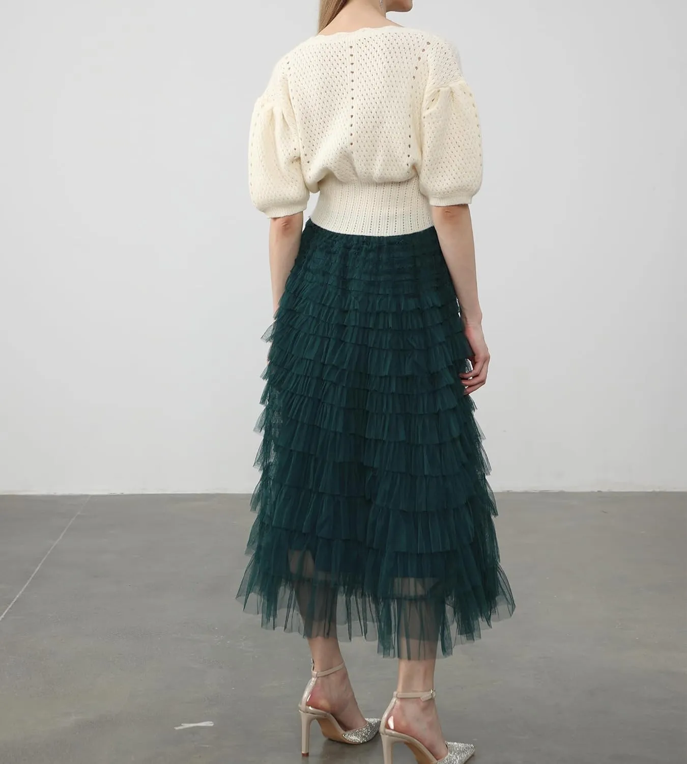 Womens Layered Ruffles Tulle Skirt Pleated High Waist Fluffy Maxi Skirt Fairy Cake Dress Long Tutu Party Skirt