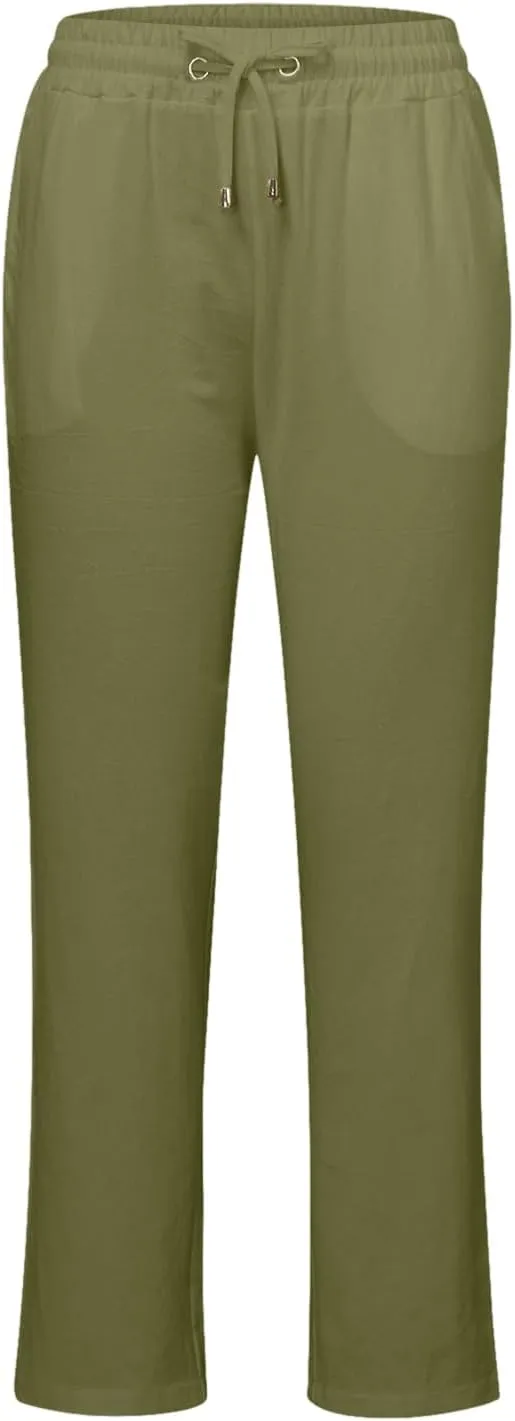 Women's Linen Summer Boho Pant Trousers Elastic Waisted Bootcut Slim Fit Pant Trousers Work Business