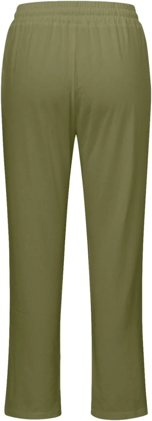 Women's Linen Summer Boho Pant Trousers Elastic Waisted Bootcut Slim Fit Pant Trousers Work Business
