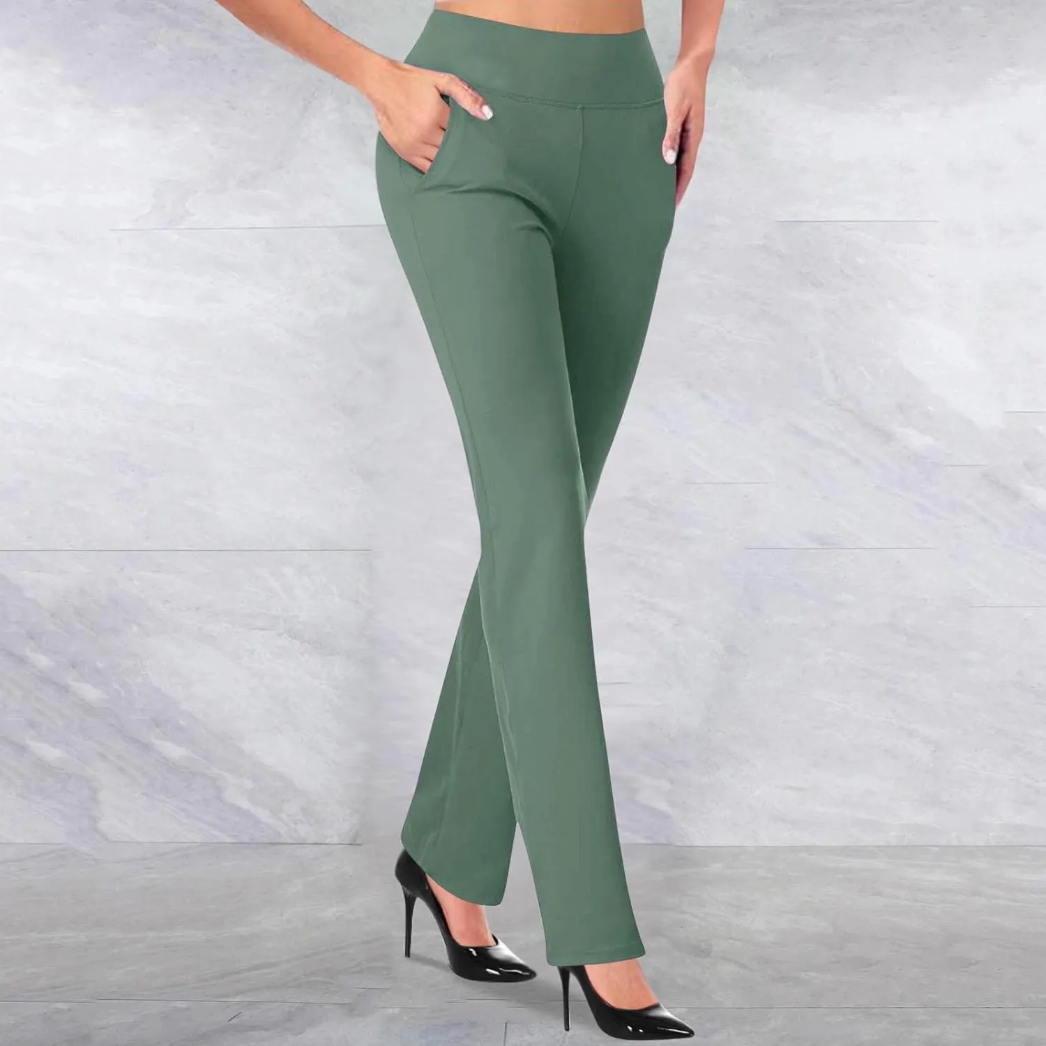Women's Office Fashionable Elegant Pants Travel High Waisted Slim Stretch Trouser Work Relax Straight Leg Casual Pant