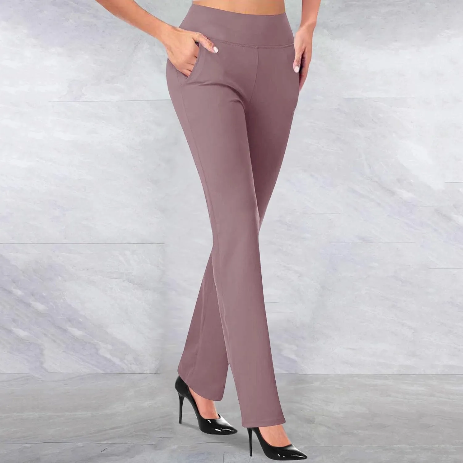 Women's Office Fashionable Elegant Pants Travel High Waisted Slim Stretch Trouser Work Relax Straight Leg Casual Pant