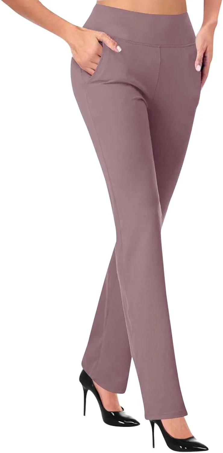 Women's Office Fashionable Elegant Pants Travel High Waisted Slim Stretch Trouser Work Relax Straight Leg Casual Pant