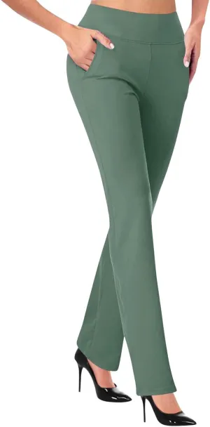 Women's Office Fashionable Elegant Pants Travel High Waisted Slim Stretch Trouser Work Relax Straight Leg Casual Pant