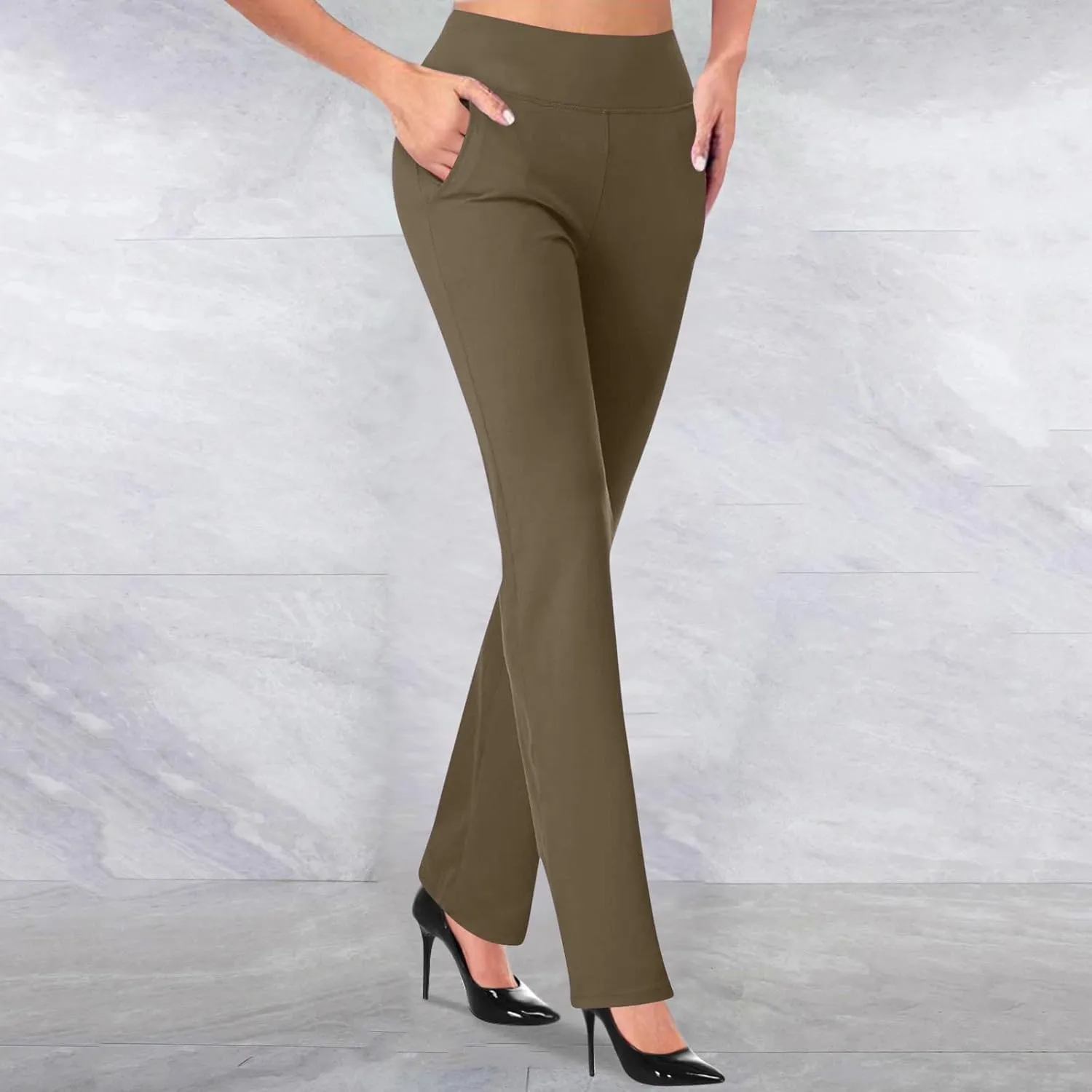 Women's Office Fashionable Elegant Pants Travel High Waisted Slim Stretch Trouser Work Relax Straight Leg Casual Pant