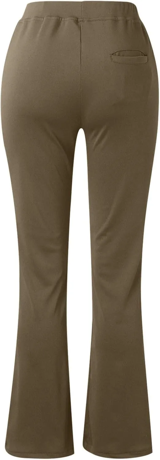 Women's Office Fashionable Elegant Pants Travel High Waisted Slim Stretch Trouser Work Relax Straight Leg Casual Pant
