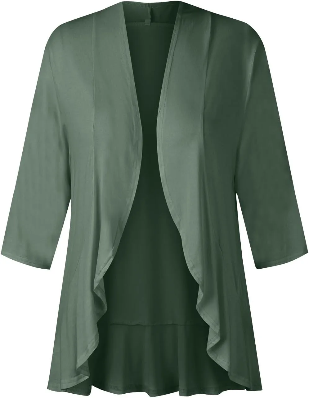 Women's Open Front Cardigan 3/4 Sleeve Draped Ruffles Soft Knit Sweaters