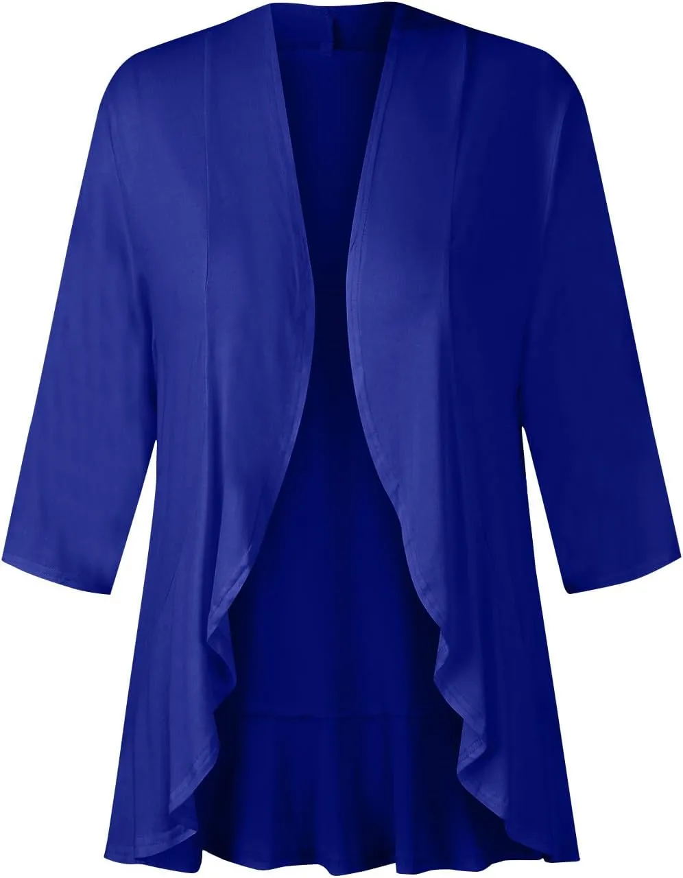Women's Open Front Cardigan 3/4 Sleeve Draped Ruffles Soft Knit Sweaters