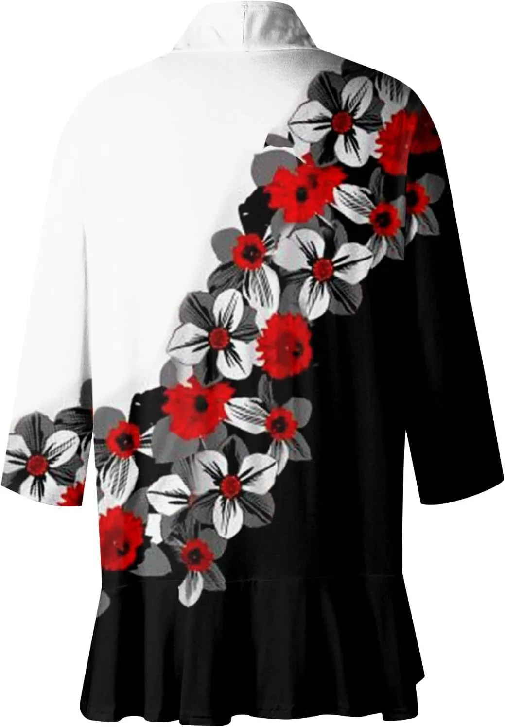Women's Open Front Cardigan 3/4 Sleeve Draped Ruffles Soft Knit Sweaters