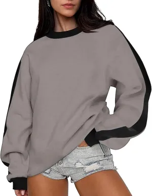Womens Oversized Sweatshirts Crewneck Color Block Casual Long Sleeve Pullover Tops Fall Fashion Clothes 2024