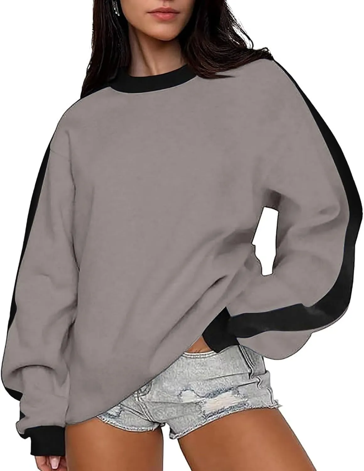Womens Oversized Sweatshirts Crewneck Color Block Casual Long Sleeve Pullover Tops Fall Fashion Clothes 2024
