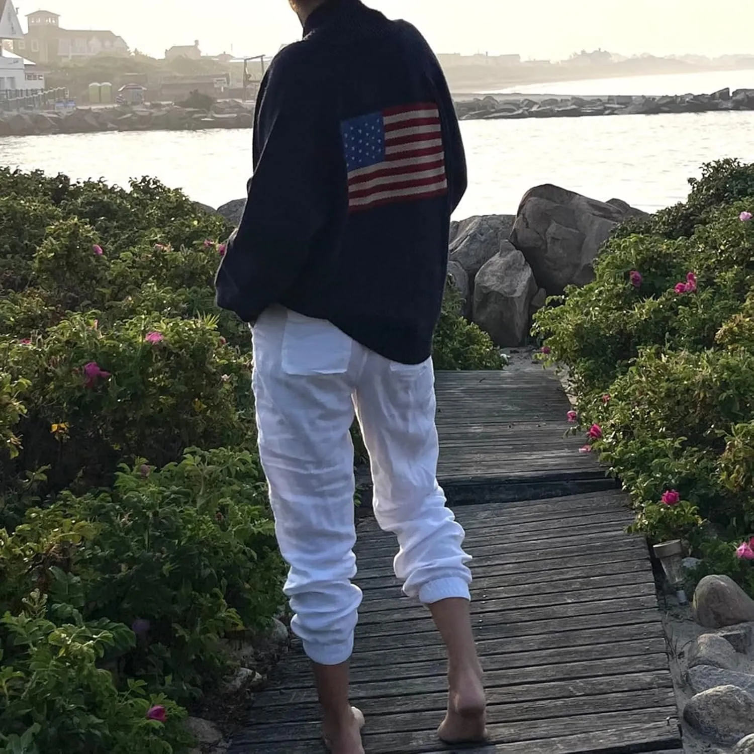 Women's Shawl Collar Cardigan Y2k Long Sleeve V Neck Flag Print Button Down Sweater Knit Tops Independence Outfit