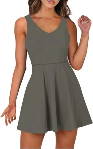 Womens Summer Tennis Mini Dress Built-in Shorts Beach Vacation Outfits Athletic Golf Jumpsuits with Pockets Rompers