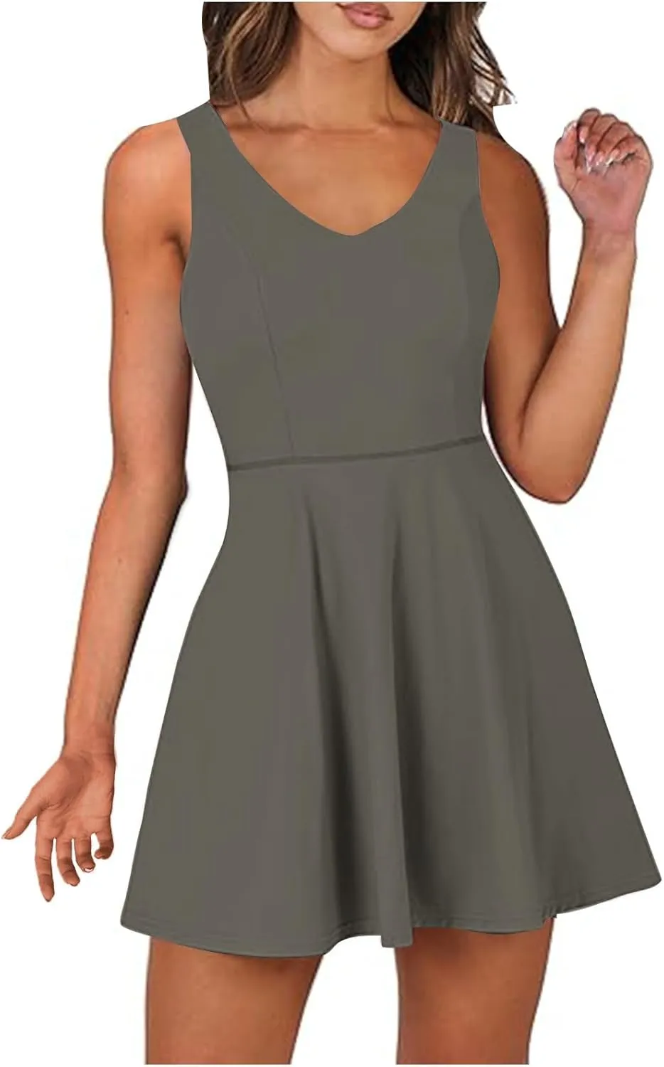 Womens Summer Tennis Mini Dress Built-in Shorts Beach Vacation Outfits Athletic Golf Jumpsuits with Pockets Rompers