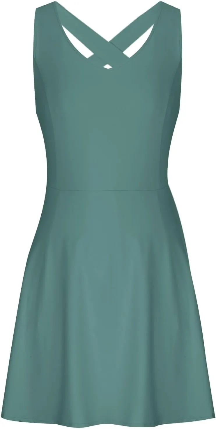 Womens Summer Tennis Mini Dress Built-in Shorts Beach Vacation Outfits Athletic Golf Jumpsuits with Pockets Rompers