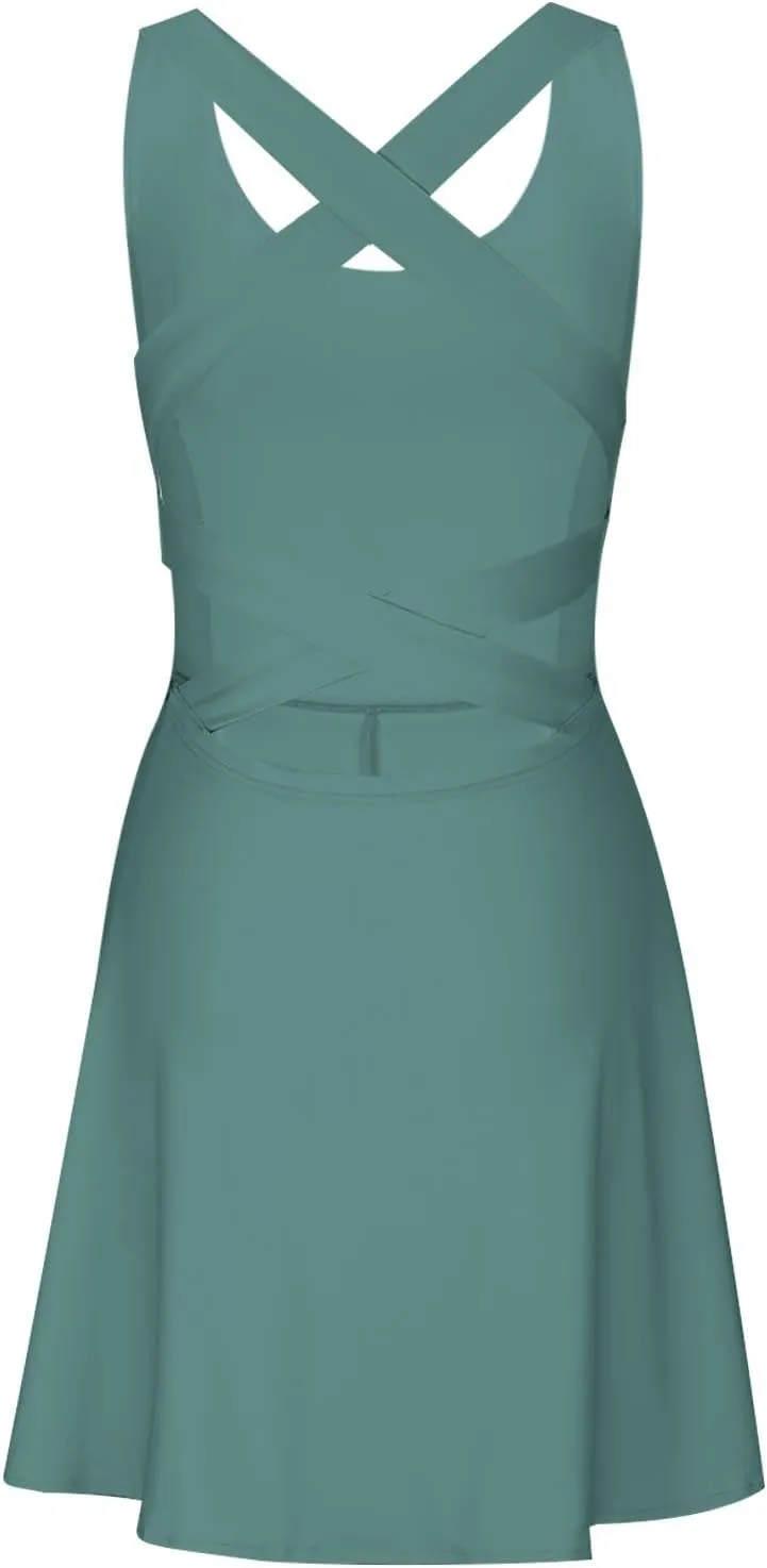 Womens Summer Tennis Mini Dress Built-in Shorts Beach Vacation Outfits Athletic Golf Jumpsuits with Pockets Rompers
