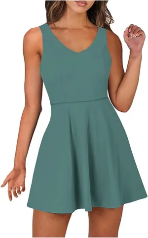 Womens Summer Tennis Mini Dress Built-in Shorts Beach Vacation Outfits Athletic Golf Jumpsuits with Pockets Rompers