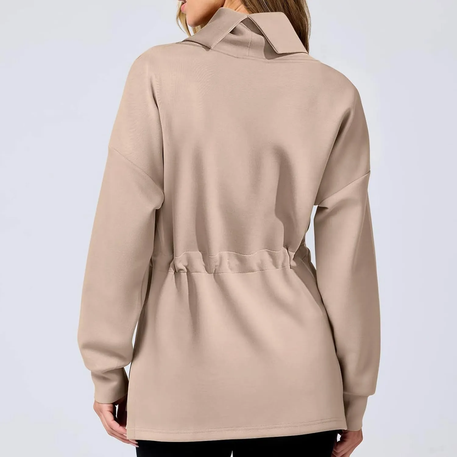 Womens Turtleneck Sweatshirts Long Sleeve Drawstring Waist Pullover Tops Trendy 2024 Fall Hoodies Preppy Outfits