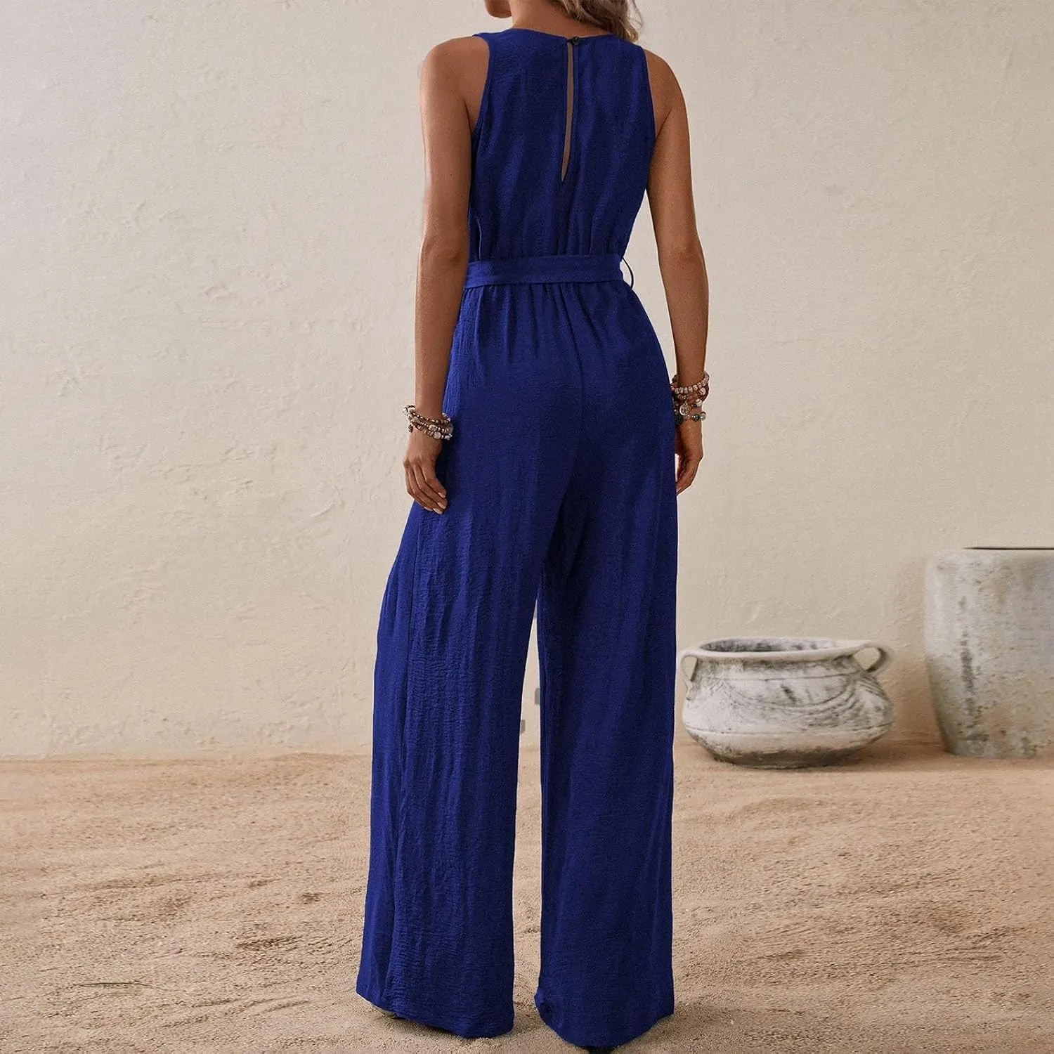 Women's V-Neck Jumpsuit Slimming Elegantes Summer Jumpers 1 Piece Outfits Comfortable Tropical Rompers with Pockets