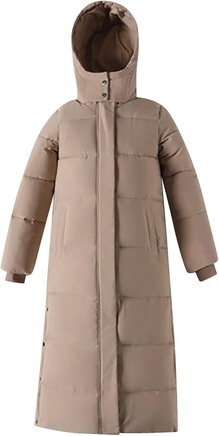 Womens Winter Warm Down Coats Hooded Thicken Elegant Puffer Parkas Maxi Long Zip Jackets Anoraks in Candy Color Multicolor