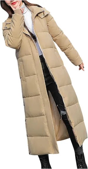 Womens Winter Warm Down Coats Hooded Thicken Elegant Puffer Parkas Maxi Long Zip Jackets Anoraks in Candy Color Multicolor