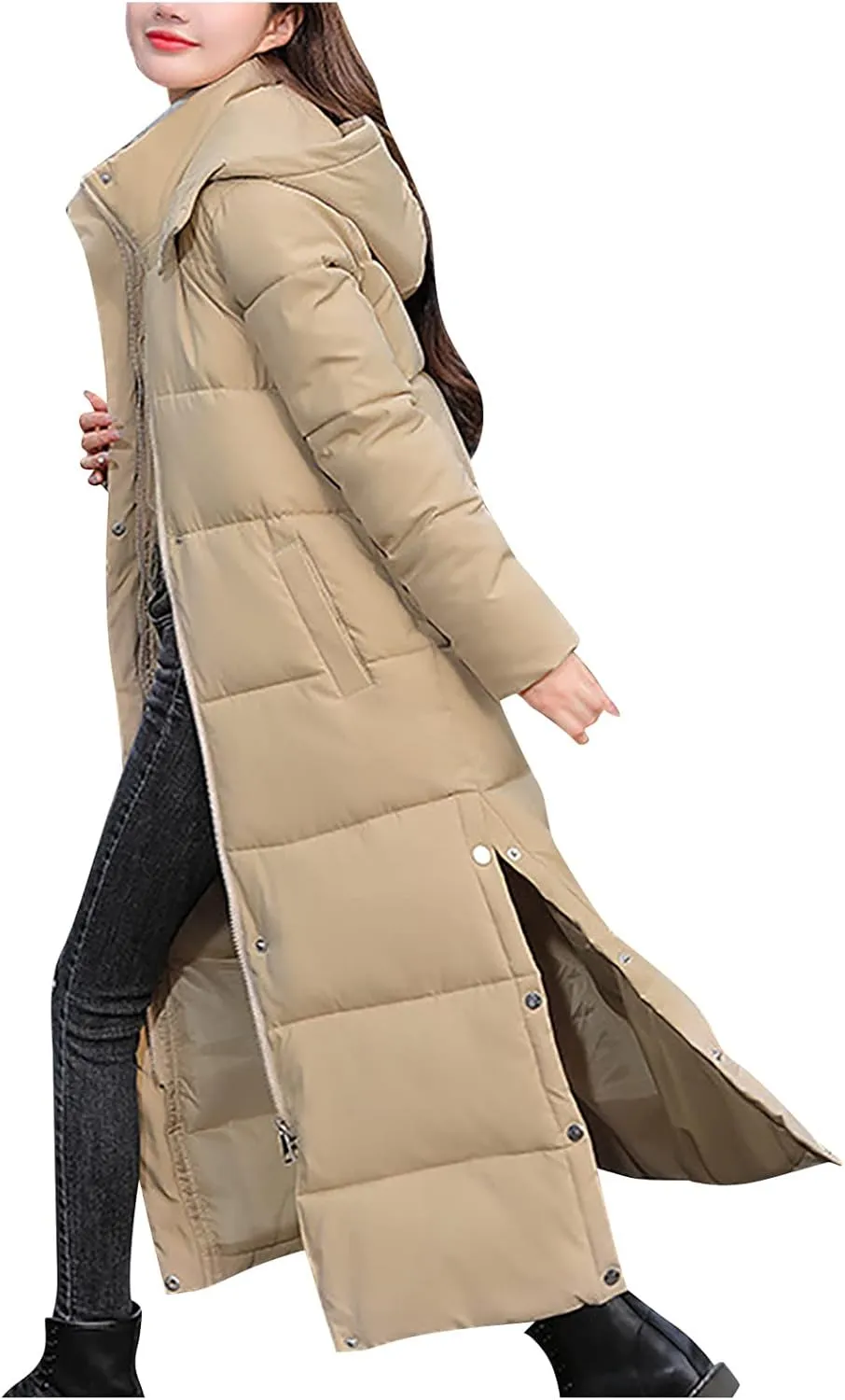 Womens Winter Warm Down Coats Hooded Thicken Elegant Puffer Parkas Maxi Long Zip Jackets Anoraks in Candy Color Multicolor